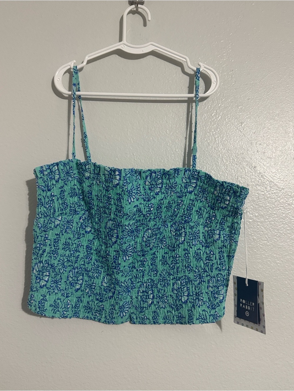 Roller Rabbit Teal & Royal Blue Smocked Floral Cami
